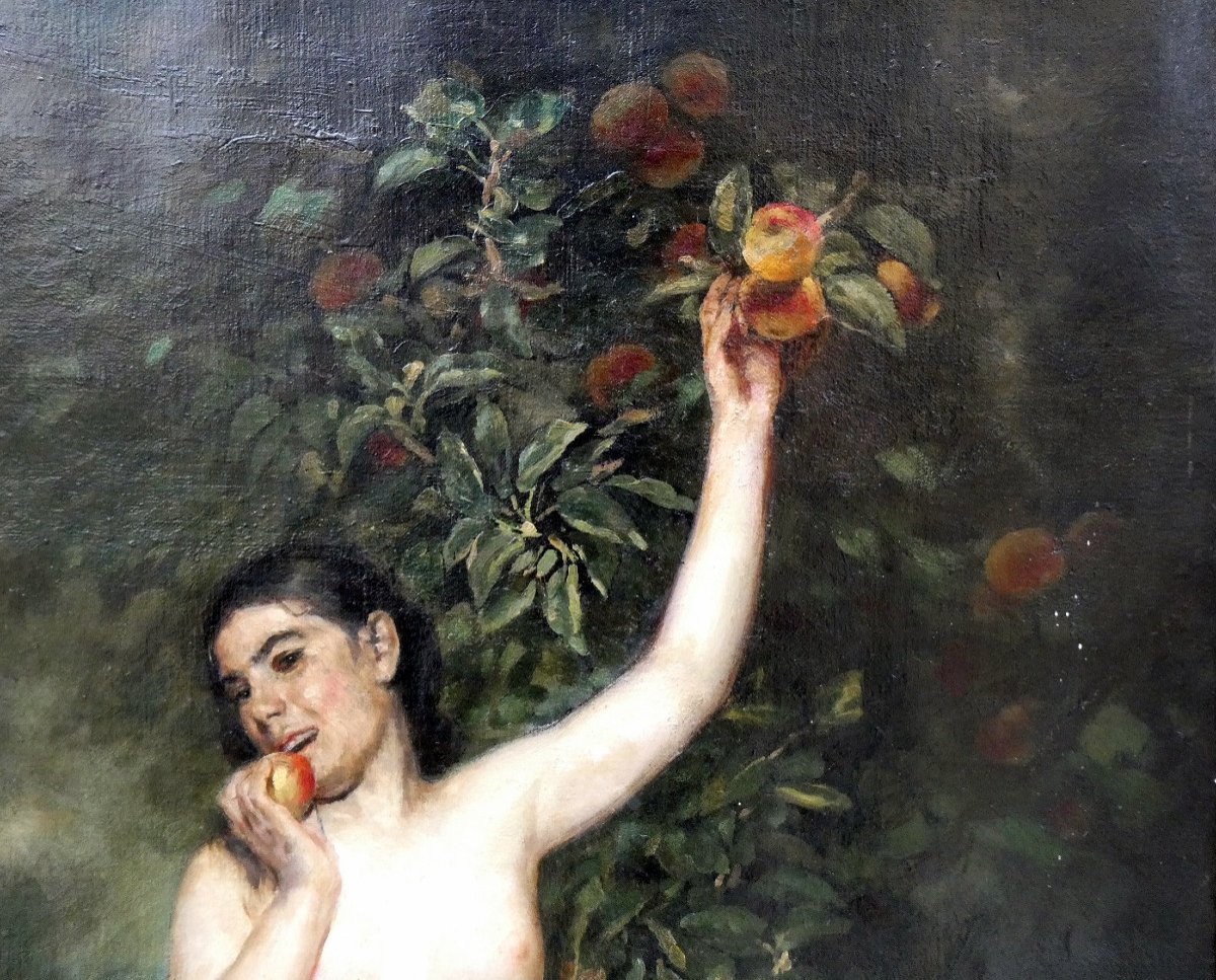 Marius Guindon (1831-1918) Eve Croquant Le Fruit Défendu-photo-3