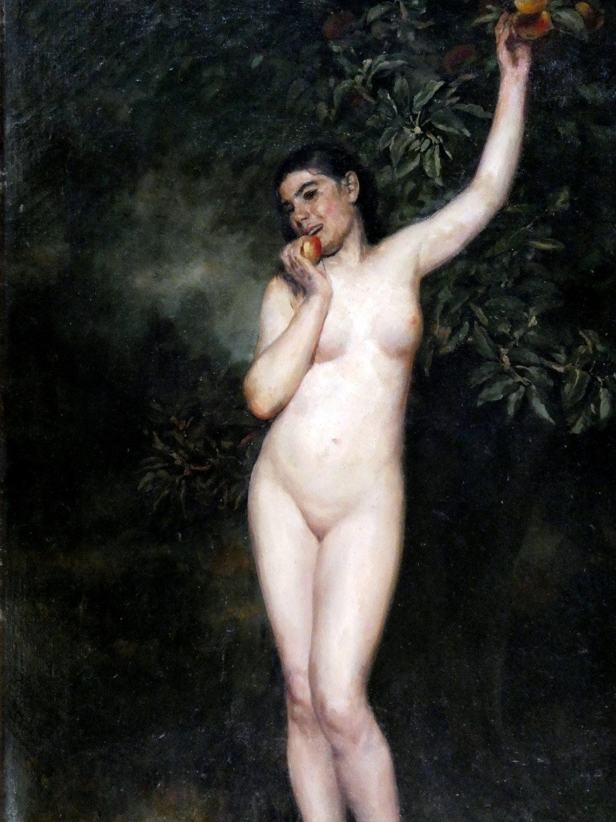 Marius Guindon (1831-1918) Eve Croquant Le Fruit Défendu-photo-1