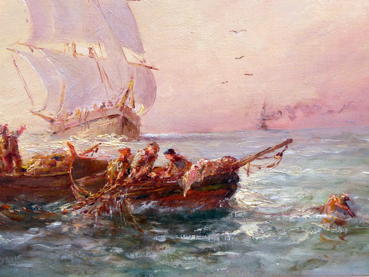 Joseph Suchet (1824-1896) Scène De Pêche En Haute Mer-photo-2