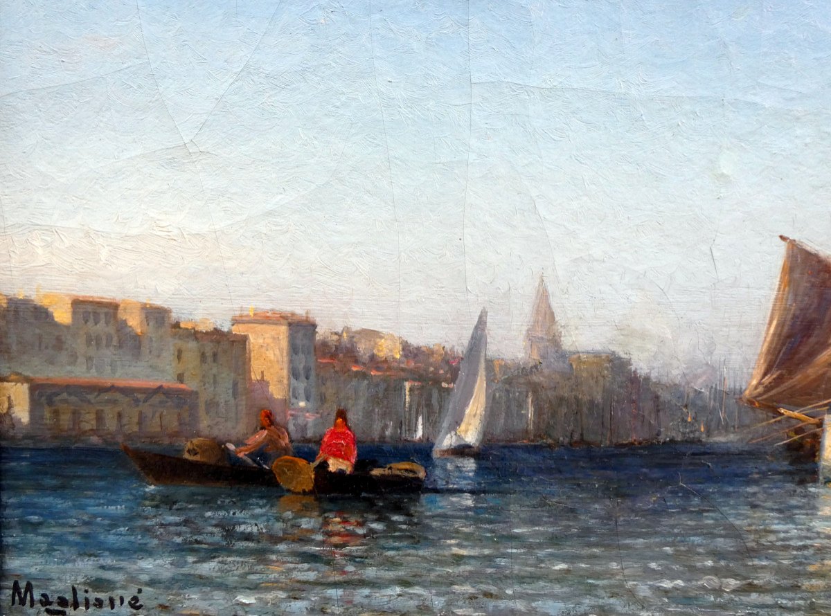 André Maglione (1838-1923) Dans Le Vieux Port De Marseille -photo-3