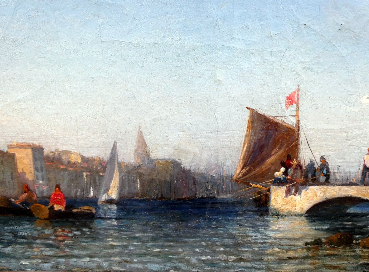 André Maglione (1838-1923) Dans Le Vieux Port De Marseille -photo-1
