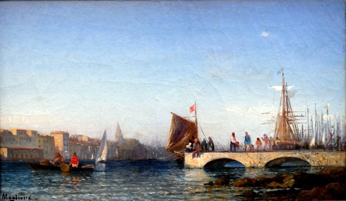 André Maglione (1838-1923) Dans Le Vieux Port De Marseille 