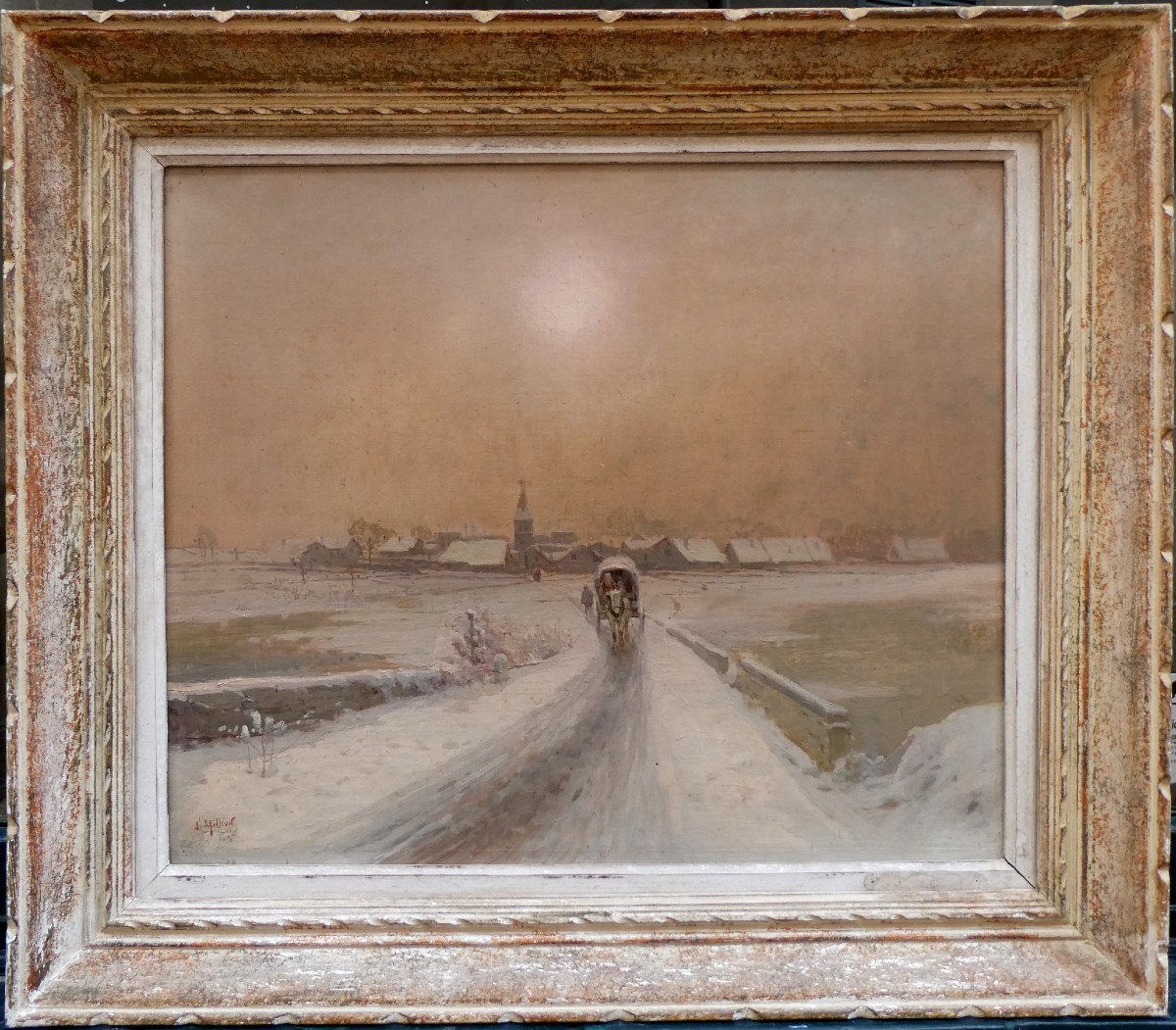 Joseph Million (1861-1930) Snow Landscape At Dusk-photo-2