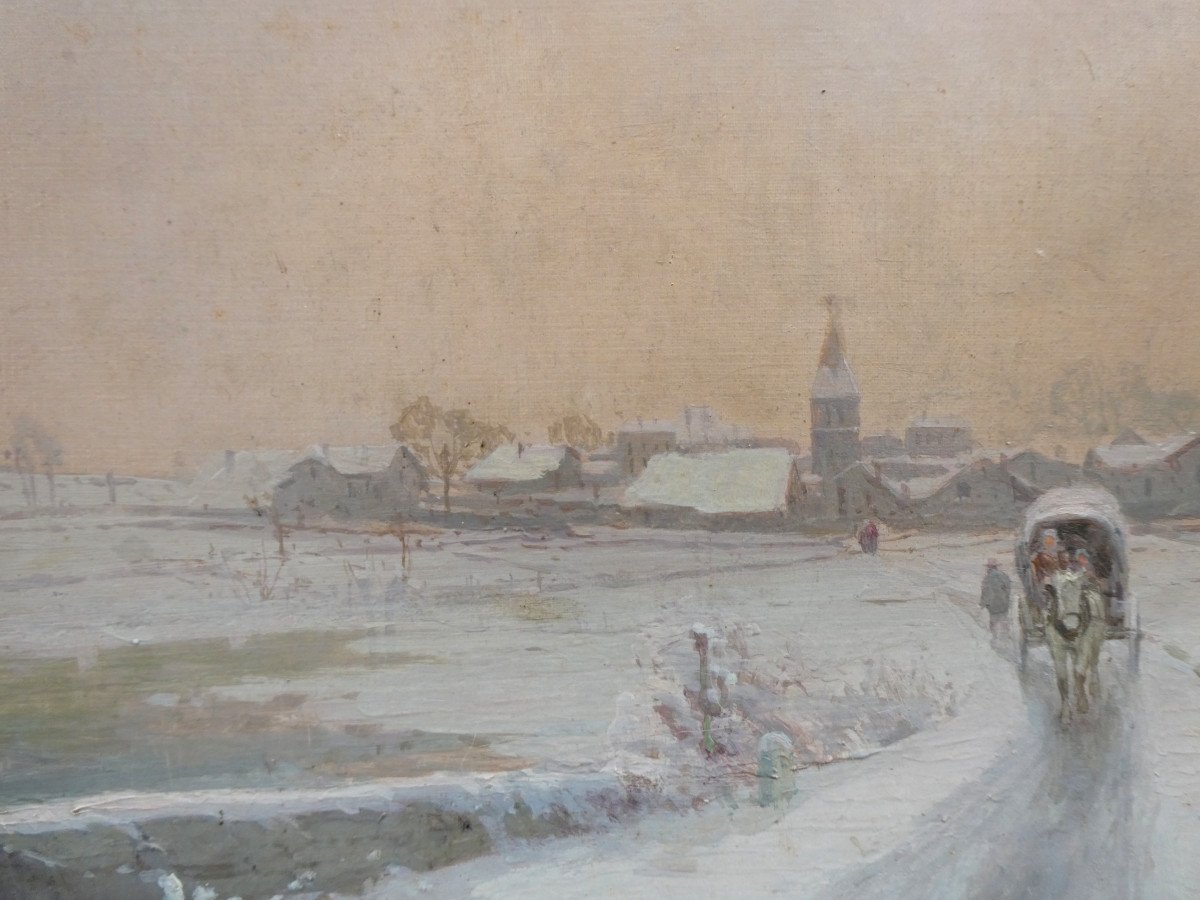 Joseph Million (1861-1930) Snow Landscape At Dusk-photo-2
