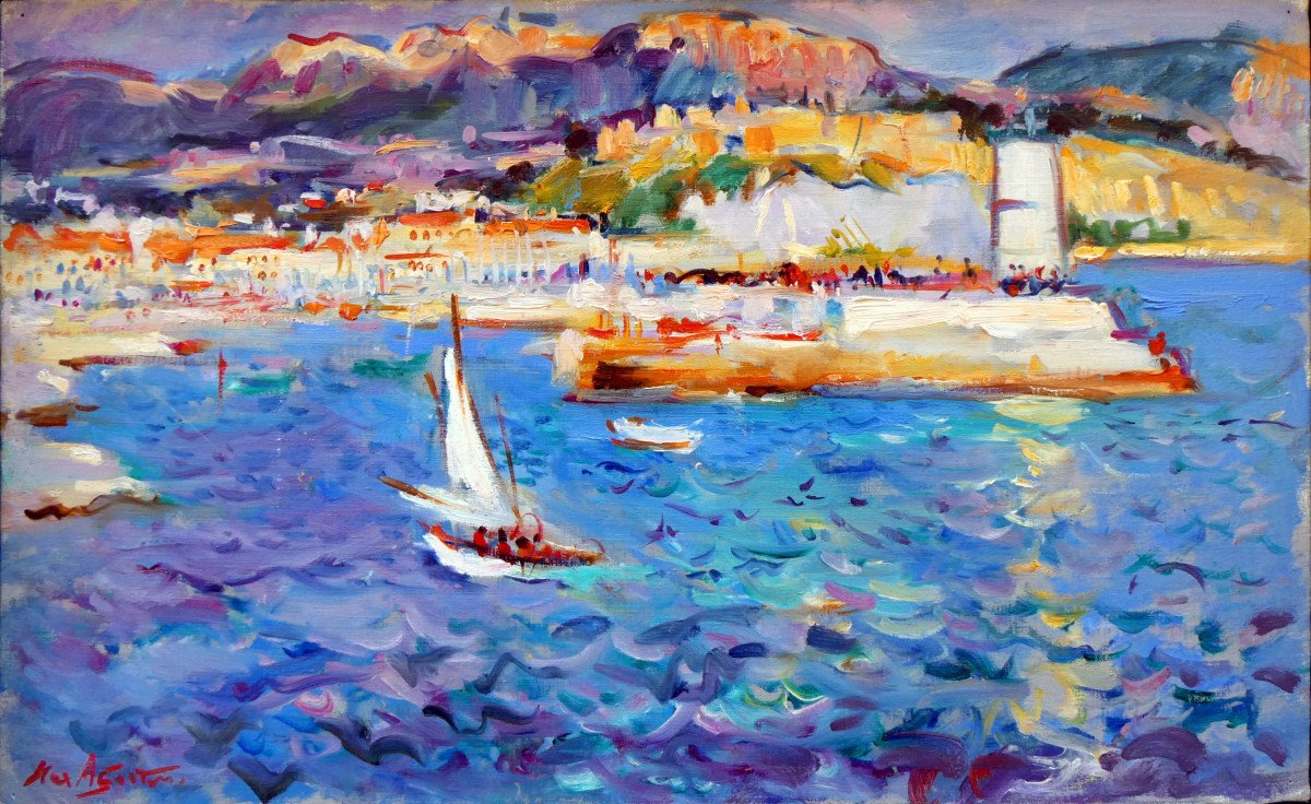 Max Agostini (1914-1997) Entrance To The Port Of Cassis-photo-6