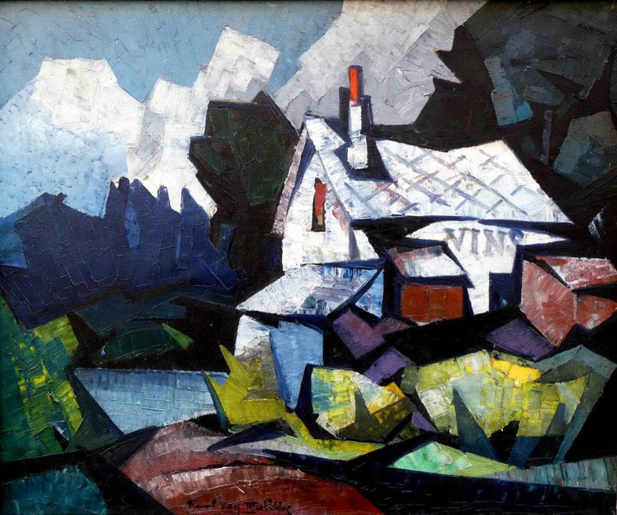 Raoul Van Maldere (1875-1947) House On The Edge Of A Lake In A Mountainous Landscape