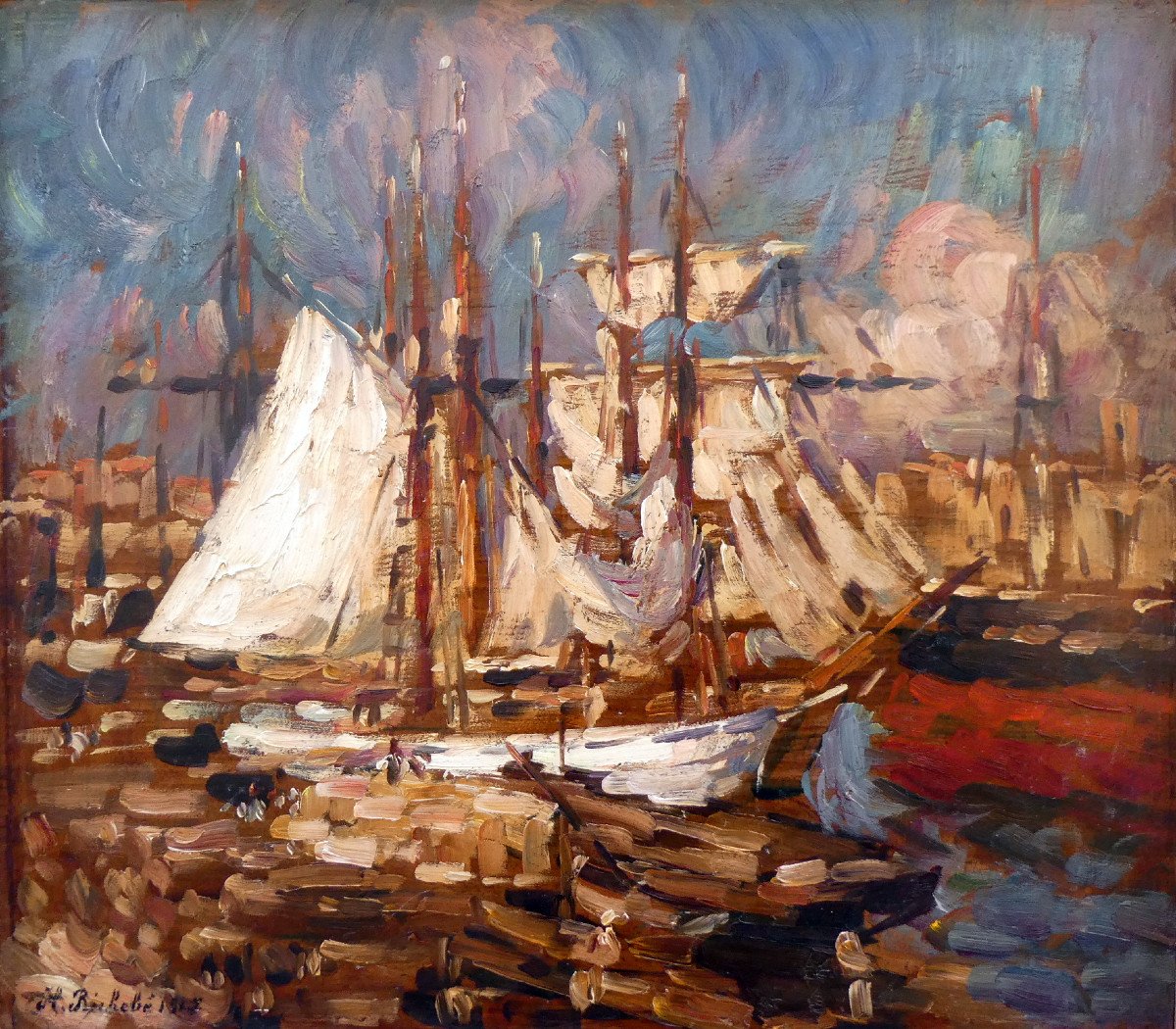 Horace Richebé (1871-1958) Ships In The Old Port Of Marseille In 1915-photo-6