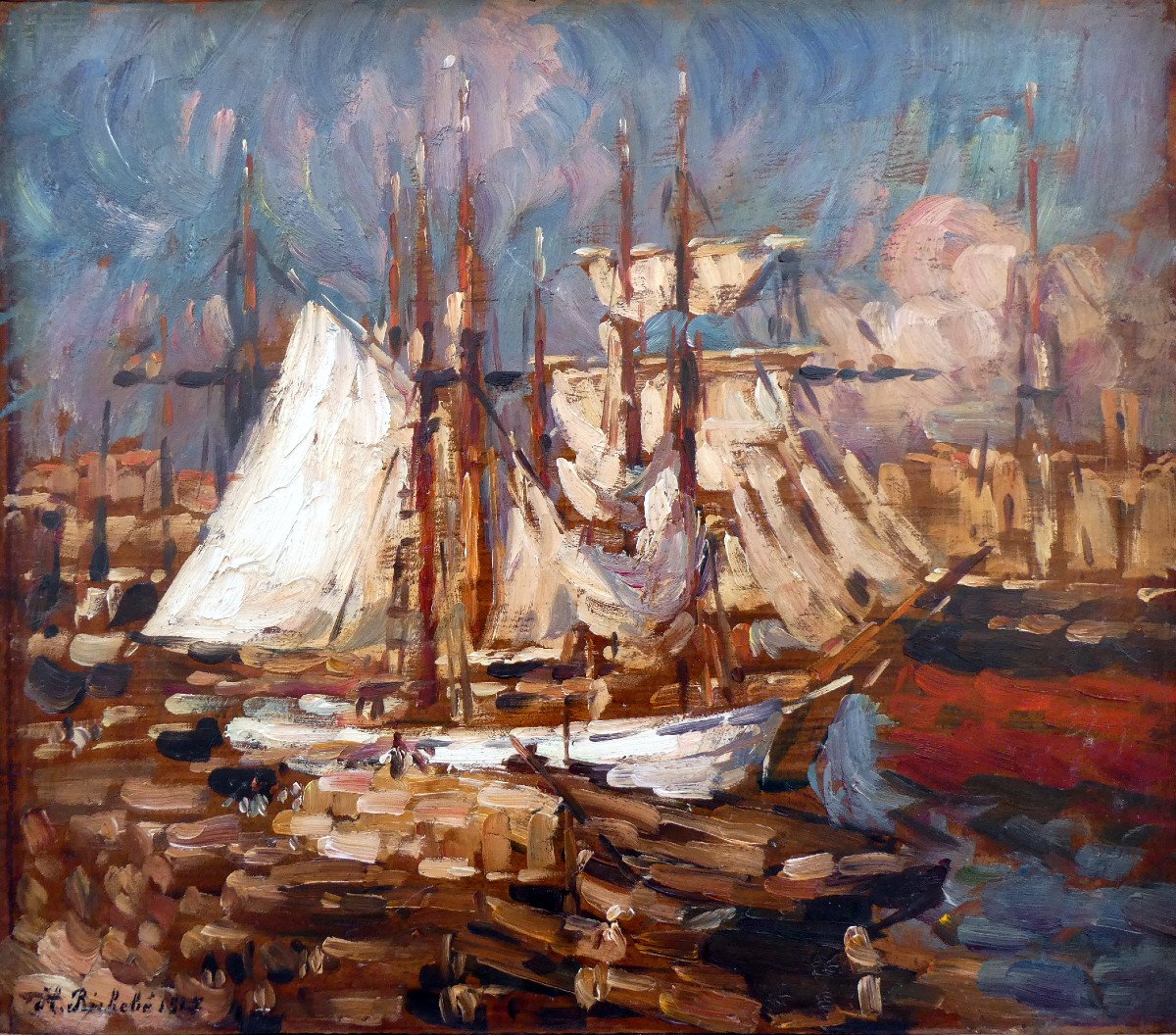 Horace Richebé (1871-1958) Ships In The Old Port Of Marseille In 1915