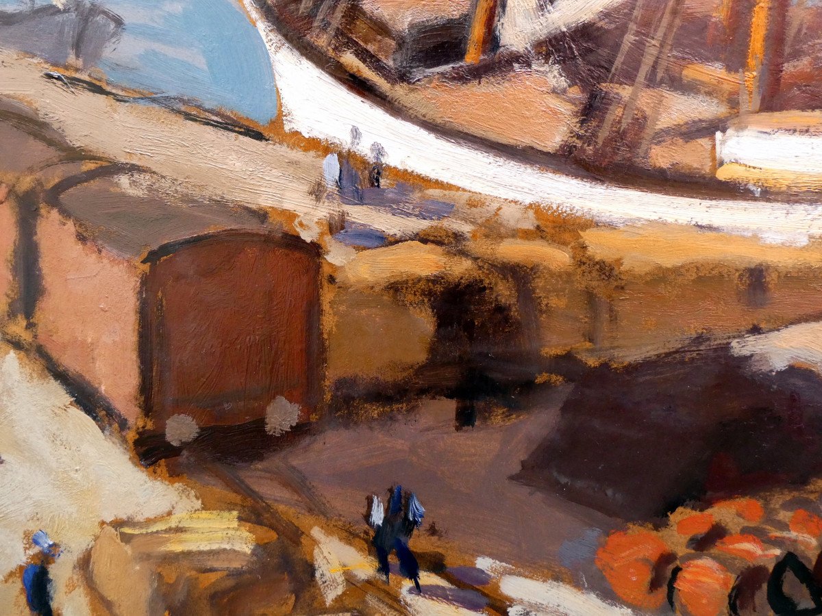 Josué Gaboriaud (1883-1955) Unloading Barrels On The Old Port Of Marseille-photo-2