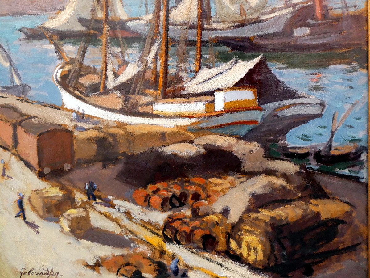 Josué Gaboriaud (1883-1955) Unloading Barrels On The Old Port Of Marseille-photo-4