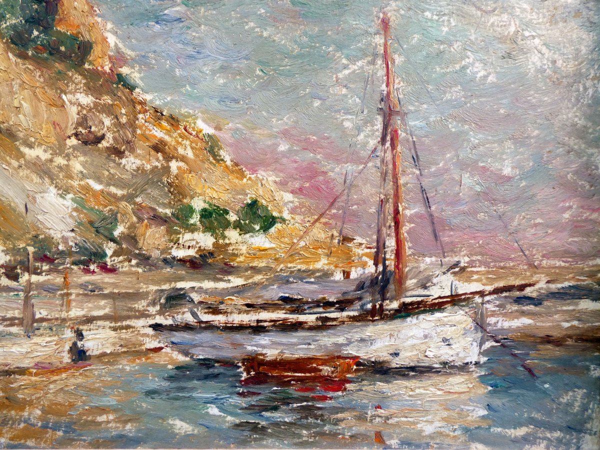 Horace Richebé (1871-1958) Tartane In The Port Of Cassis-photo-3