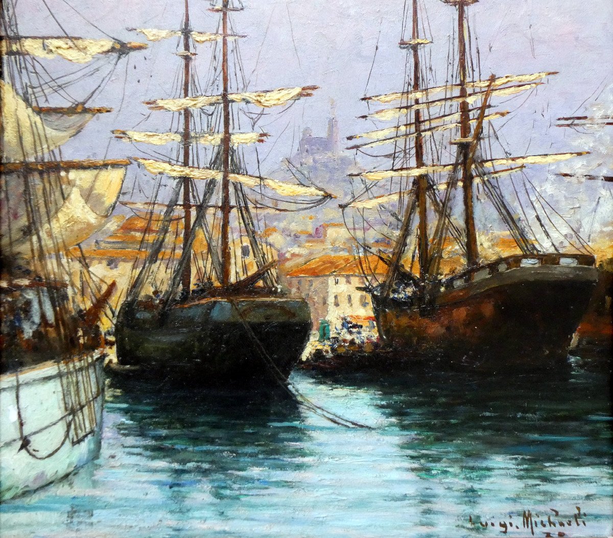 Luigi Michaeli (19th-20th Century) The Old Port Of Marseille-photo-3