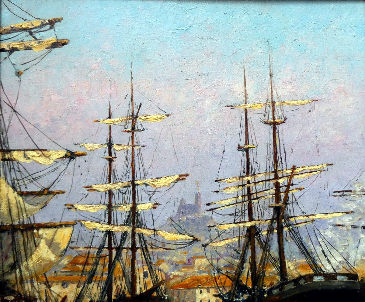 Luigi Michaeli (19th-20th Century) The Old Port Of Marseille-photo-1