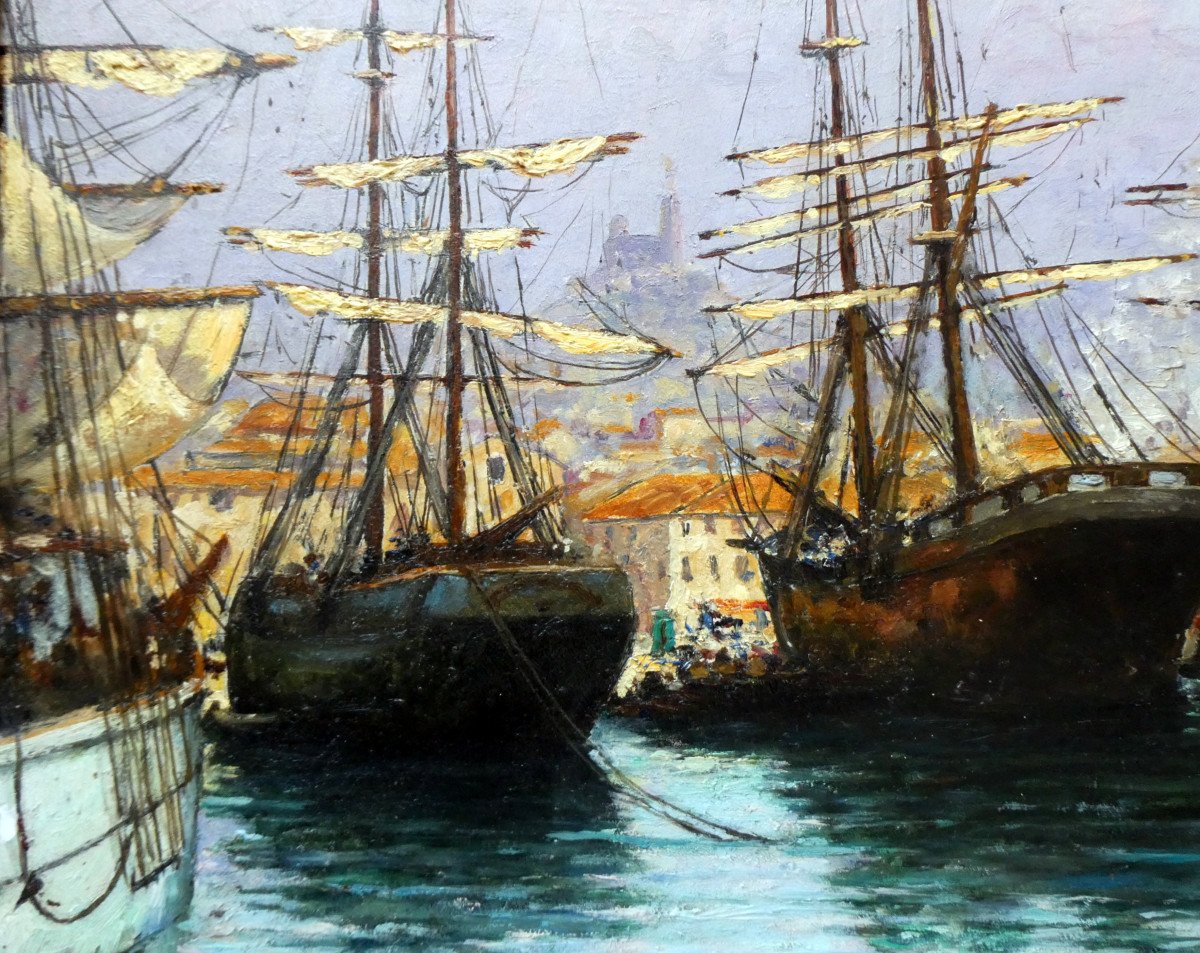 Luigi Michaeli (19th-20th Century) The Old Port Of Marseille-photo-3
