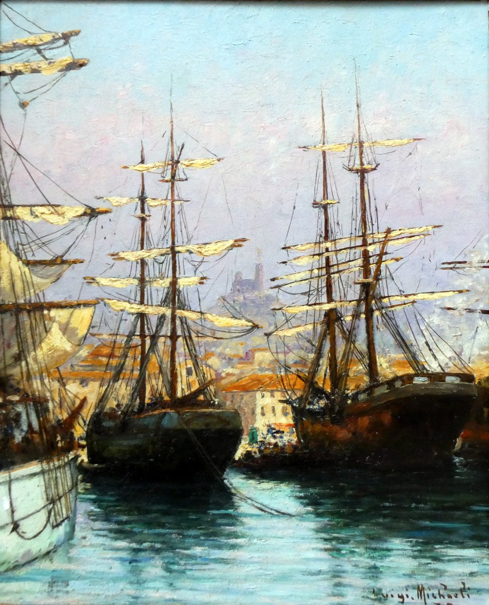 Luigi Michaeli (19th-20th Century) The Old Port Of Marseille