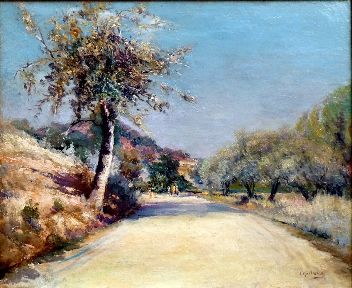 Louis Nattero (1870-1915) Path Lined With Olive Trees Around Toulon