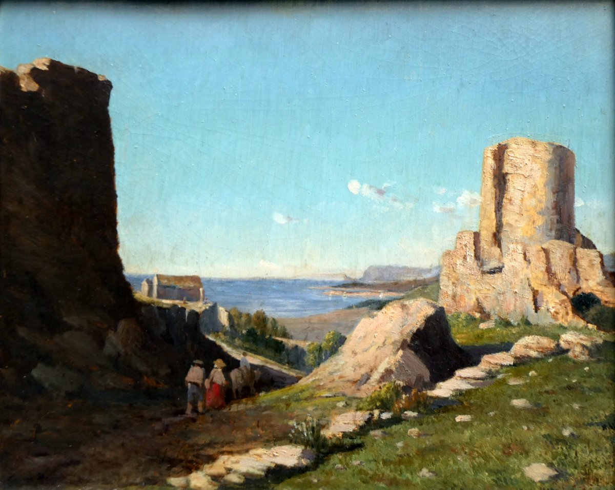 Louis Edouard Cauvin (1816-1900) Vieilles Ruines Sur Les Hauteurs des Environs De Toulon