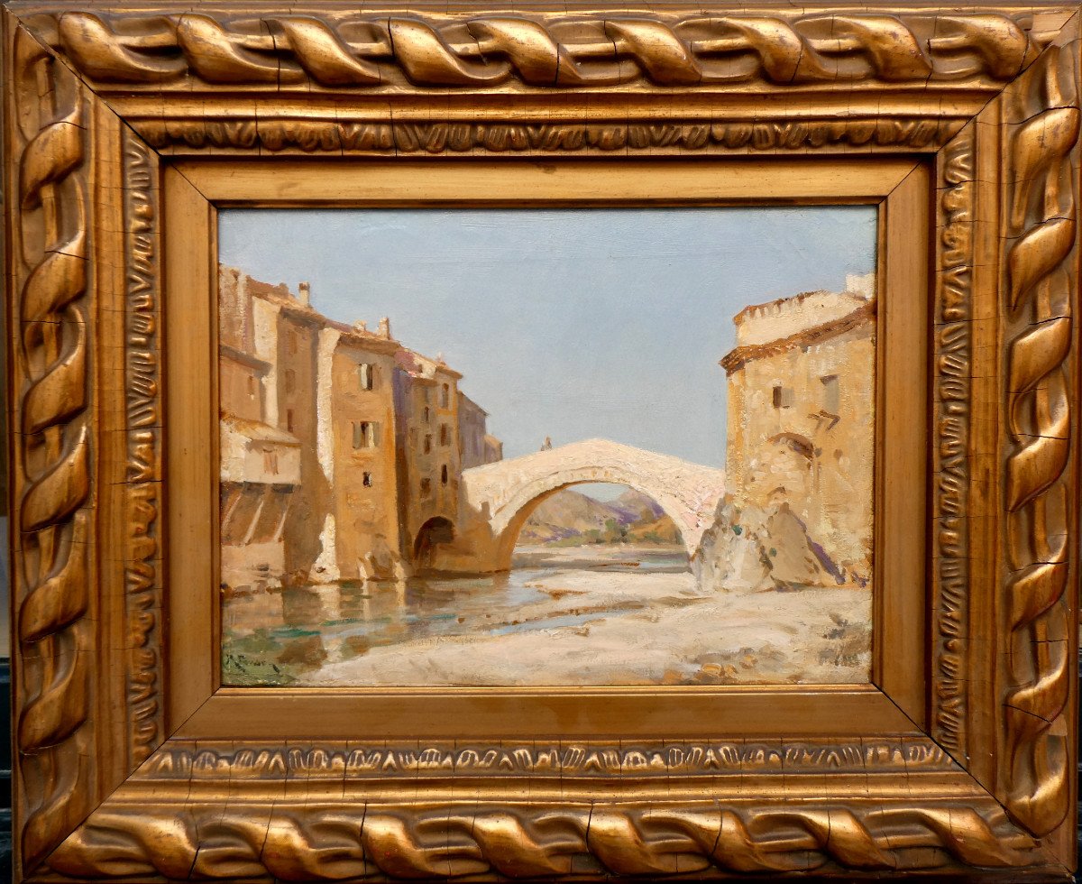 Raphaël Ponson (1835-1904) The Old Stone Bridge At Les Pilles In The Drôme - Nyons-photo-2