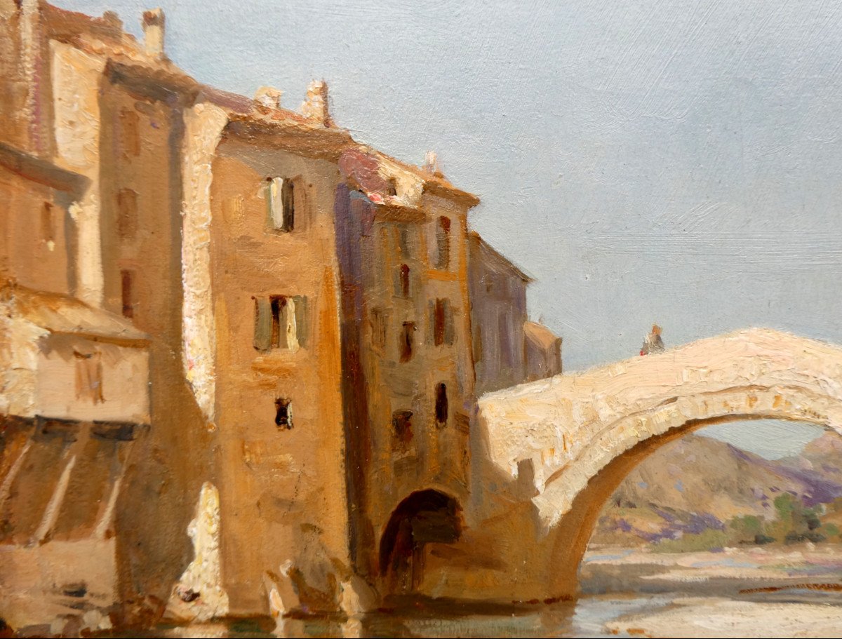 Raphaël Ponson (1835-1904) The Old Stone Bridge At Les Pilles In The Drôme - Nyons-photo-3