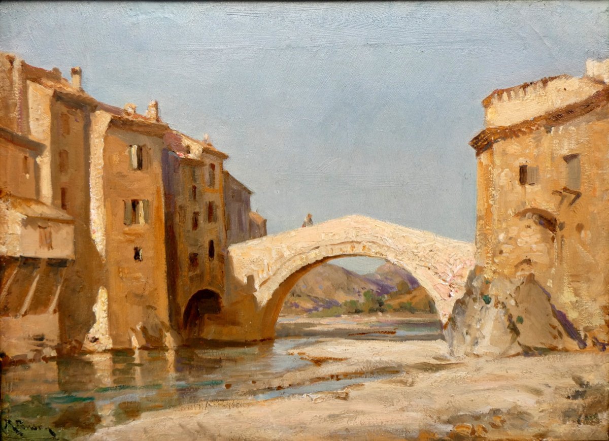 Raphaël Ponson (1835-1904) The Old Stone Bridge At Les Pilles In The Drôme - Nyons-photo-1