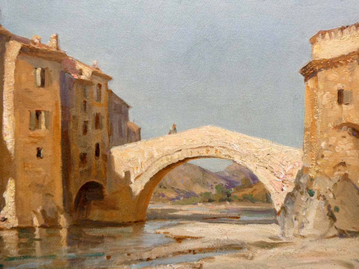 Raphaël Ponson (1835-1904) The Old Stone Bridge At Les Pilles In The Drôme - Nyons-photo-3