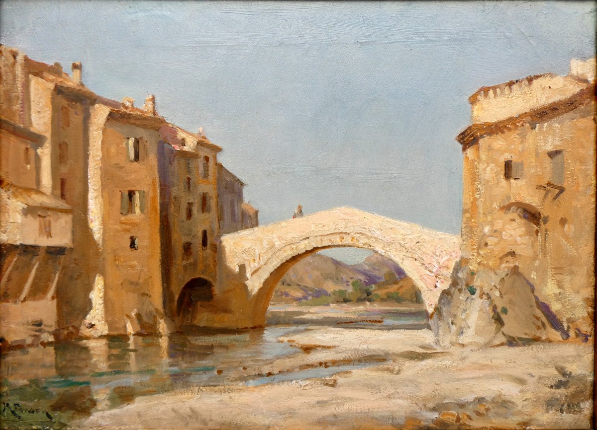 Raphaël Ponson (1835-1904) The Old Stone Bridge At Les Pilles In The Drôme - Nyons-photo-4