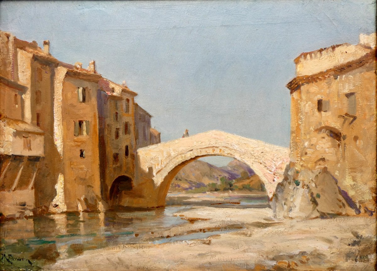 Raphaël Ponson (1835-1904) The Old Stone Bridge At Les Pilles In The Drôme - Nyons-photo-5