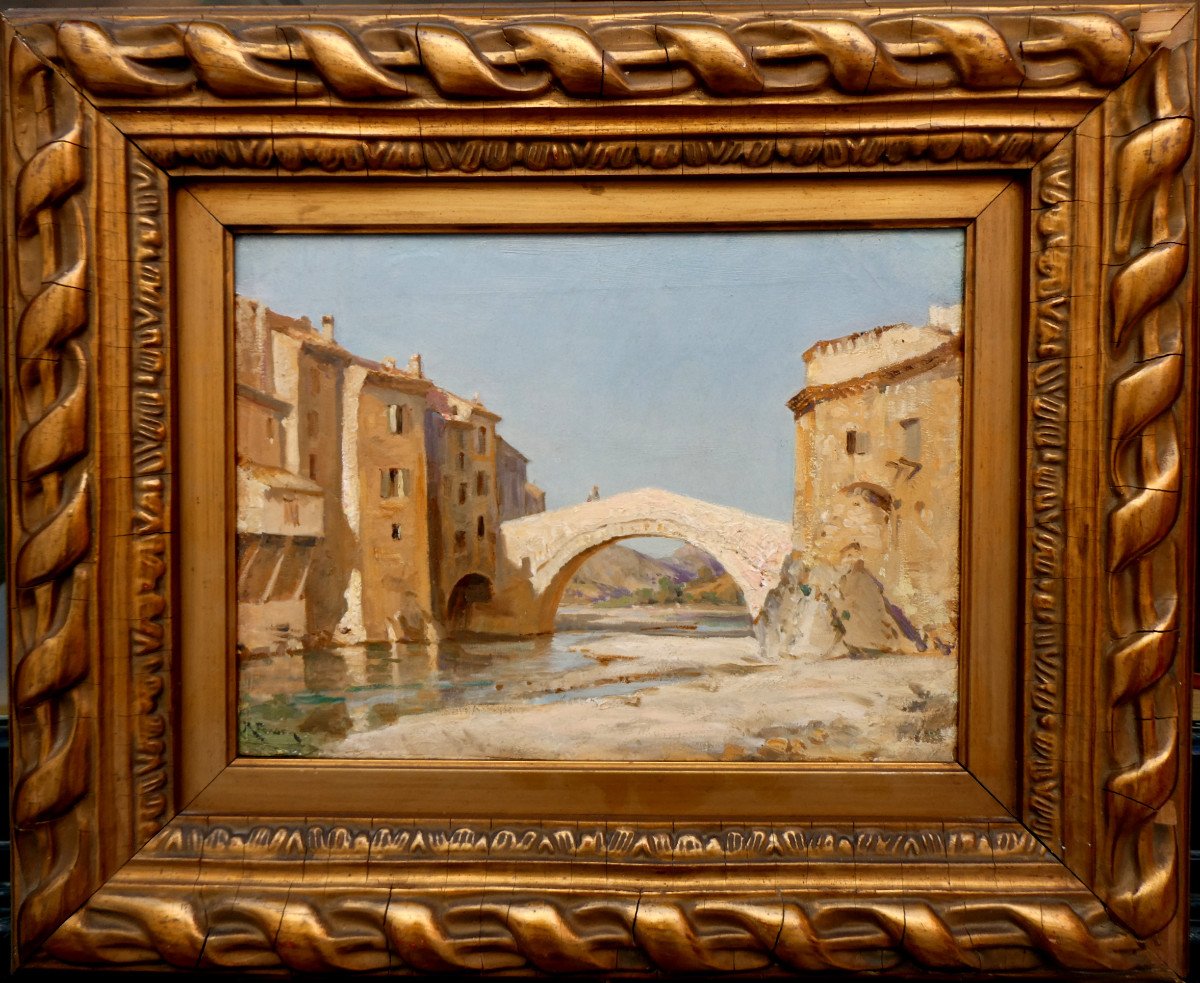 Raphaël Ponson (1835-1904) The Old Stone Bridge At Les Pilles In The Drôme - Nyons-photo-6