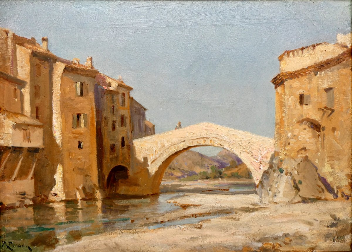 Raphaël Ponson (1835-1904) The Old Stone Bridge At Les Pilles In The Drôme - Nyons
