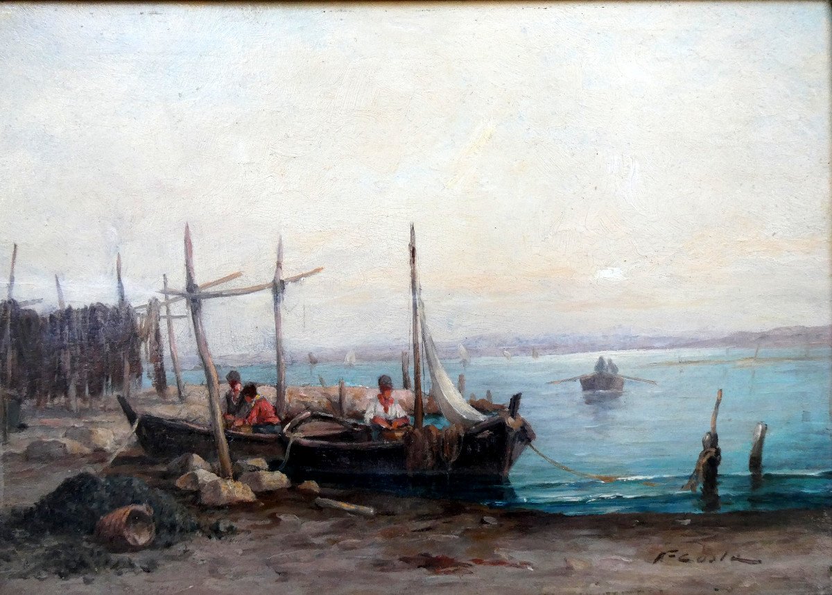 Victor Coste (1844-1923) Pêcheurs De Moules Sur l'Etang De Berre-photo-1