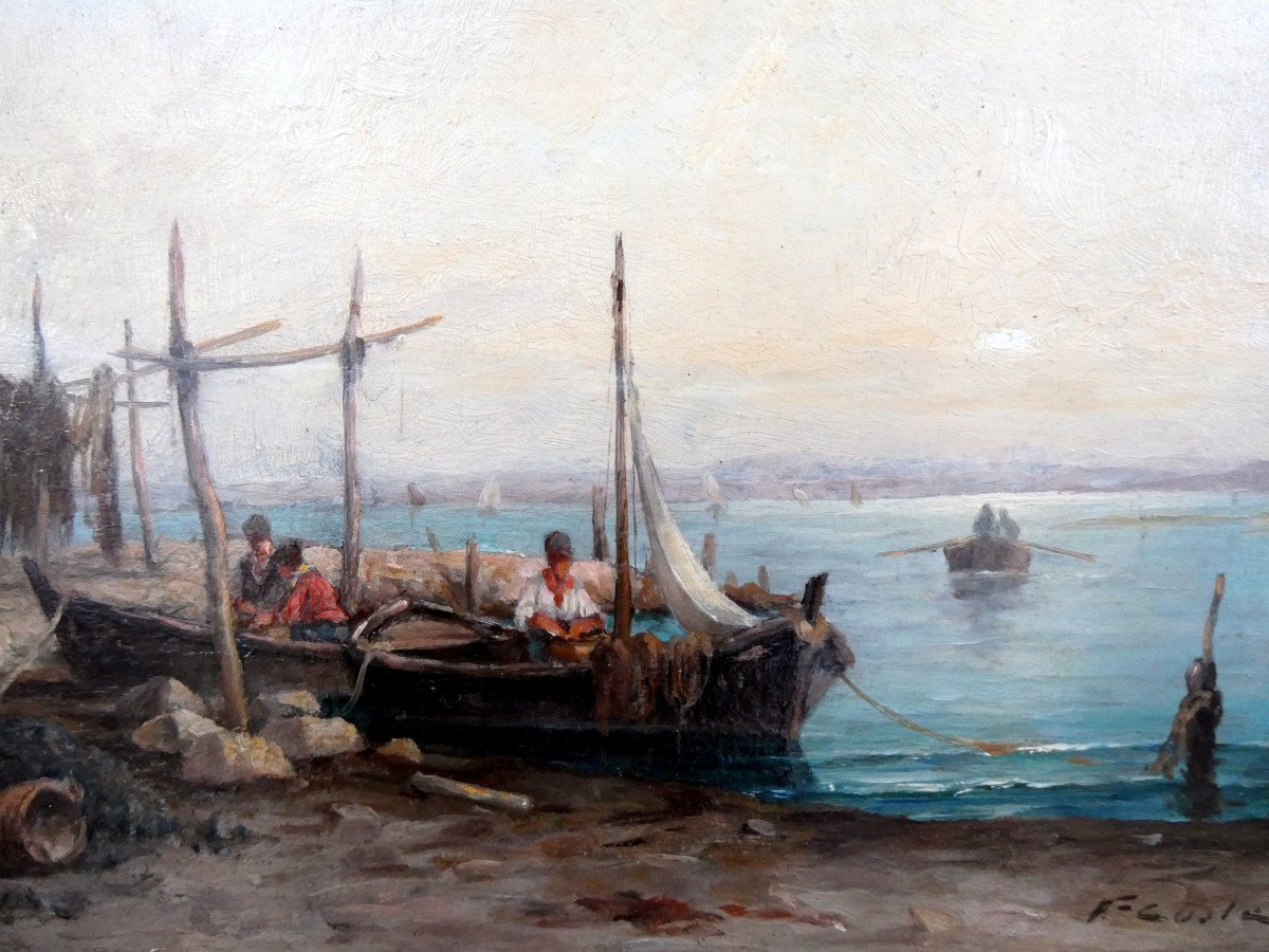 Victor Coste (1844-1923) Pêcheurs De Moules Sur l'Etang De Berre-photo-2