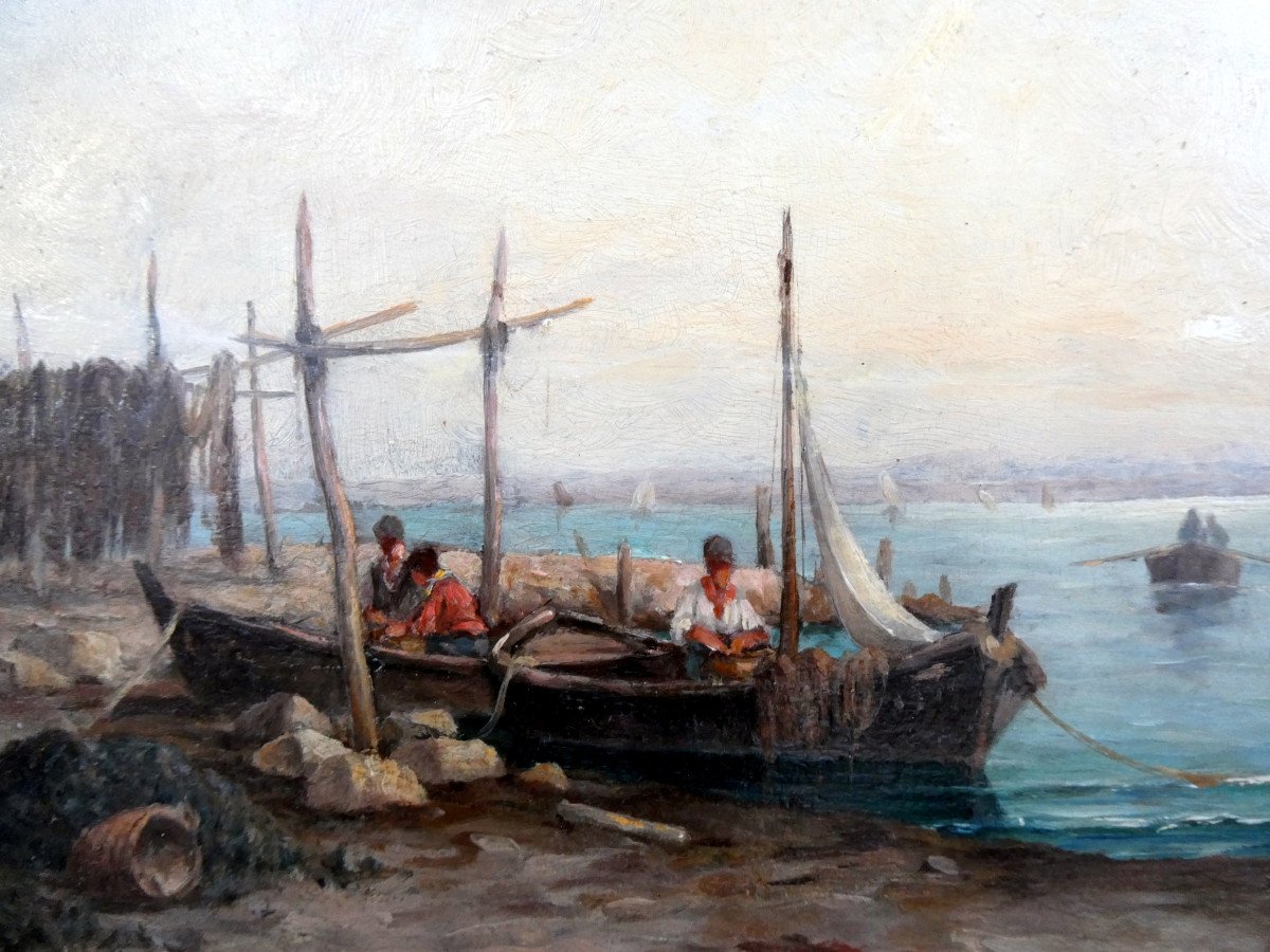 Victor Coste (1844-1923) Pêcheurs De Moules Sur l'Etang De Berre-photo-3