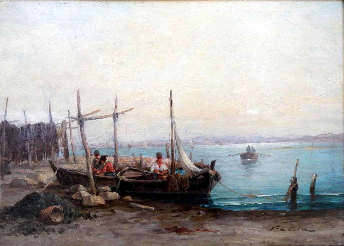Victor Coste (1844-1923) Pêcheurs De Moules Sur l'Etang De Berre