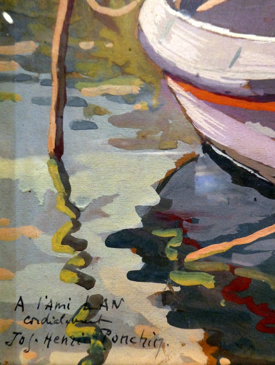 Jos Henri Ponchin (1897-1962) Barques De Pêche à Martigues - Gouache-photo-4