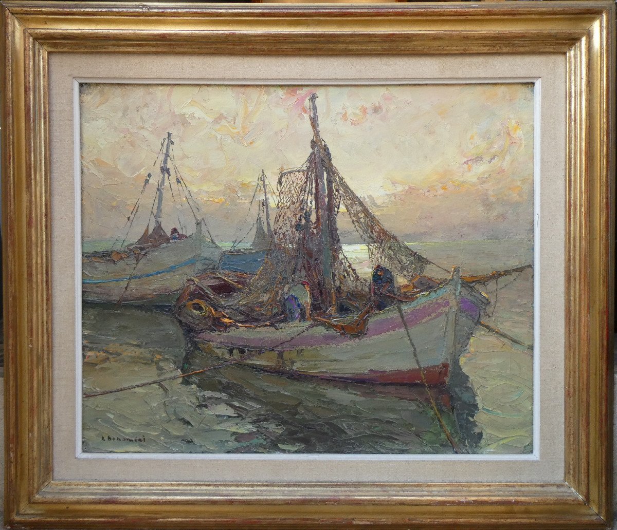 Louis Bonamici (1878-1966) Barques De Pêche Au Lever Du Jour-photo-6
