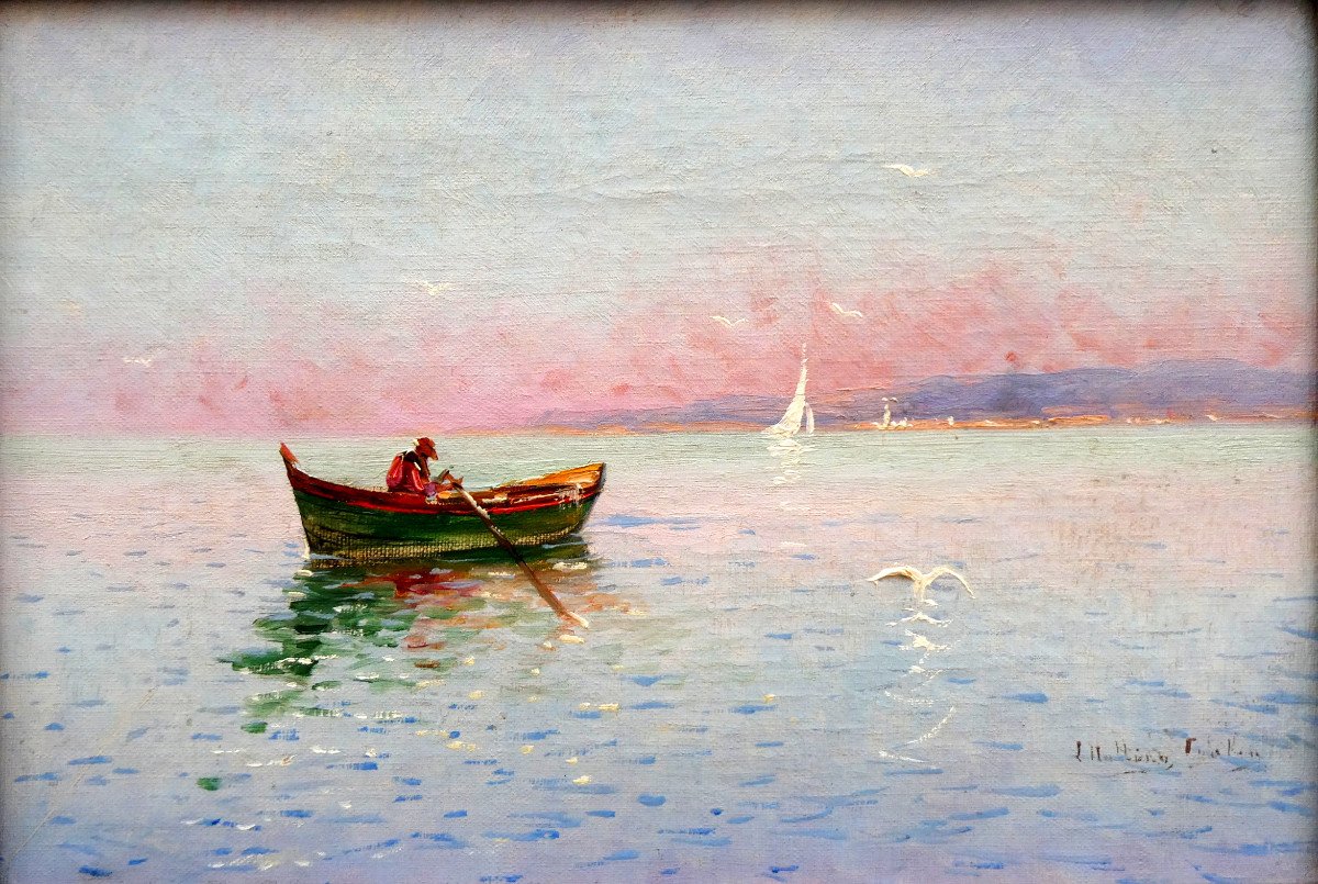Louis Nattero (1870-1915) Fisherman On His Boat In The Harbor Of Toulon-photo-2