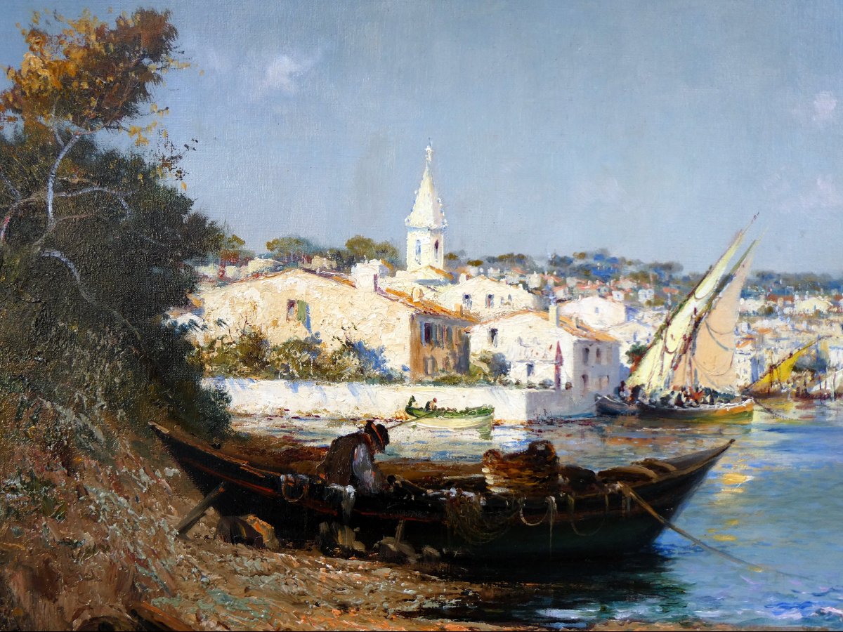 Louis Nattero (1870-1915) Fisherman On His Boat In Martigues-photo-3