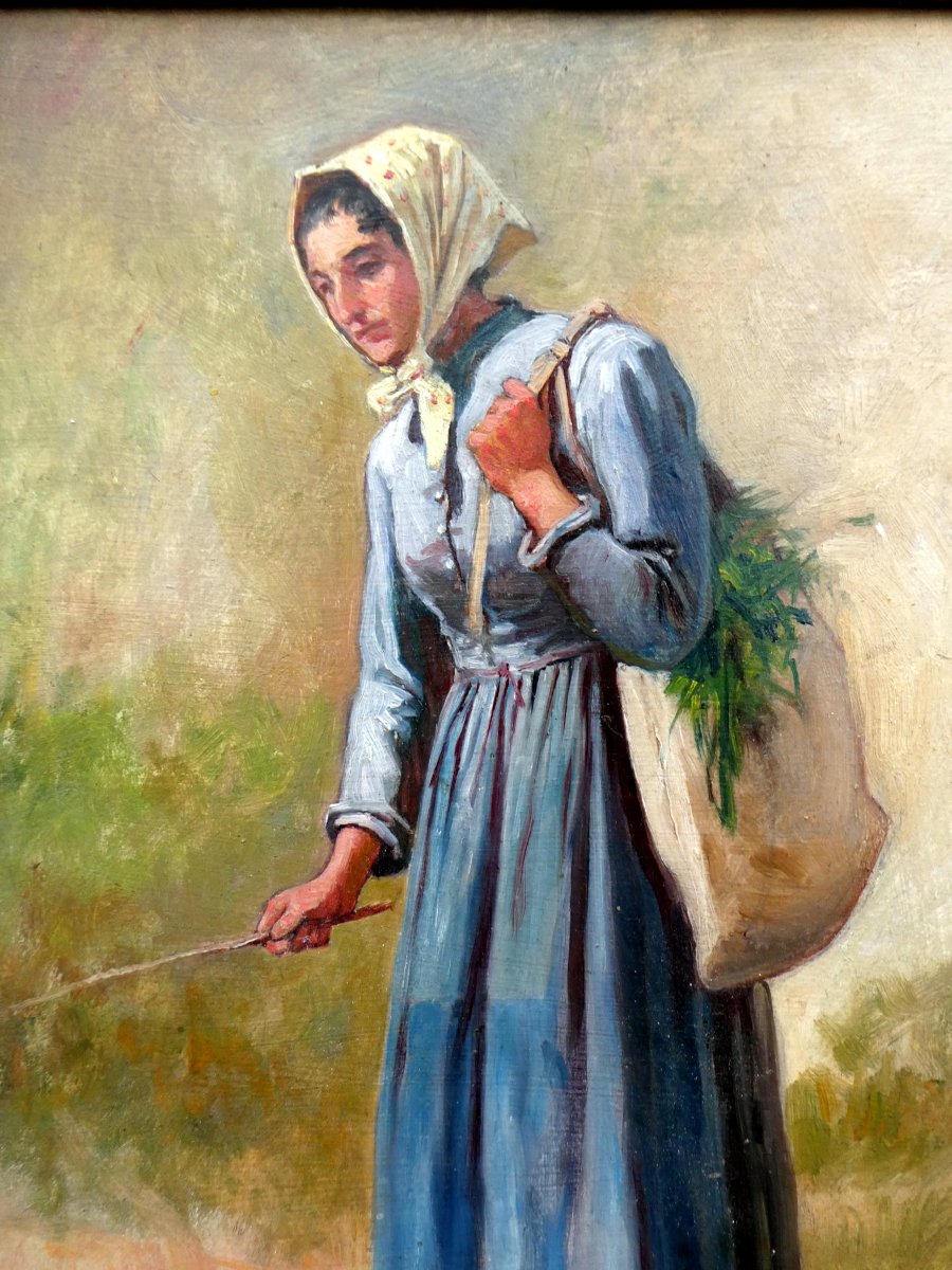 Théodore Jourdan (1833-1908) Paysanne Au Sac d'Herbe.-photo-3