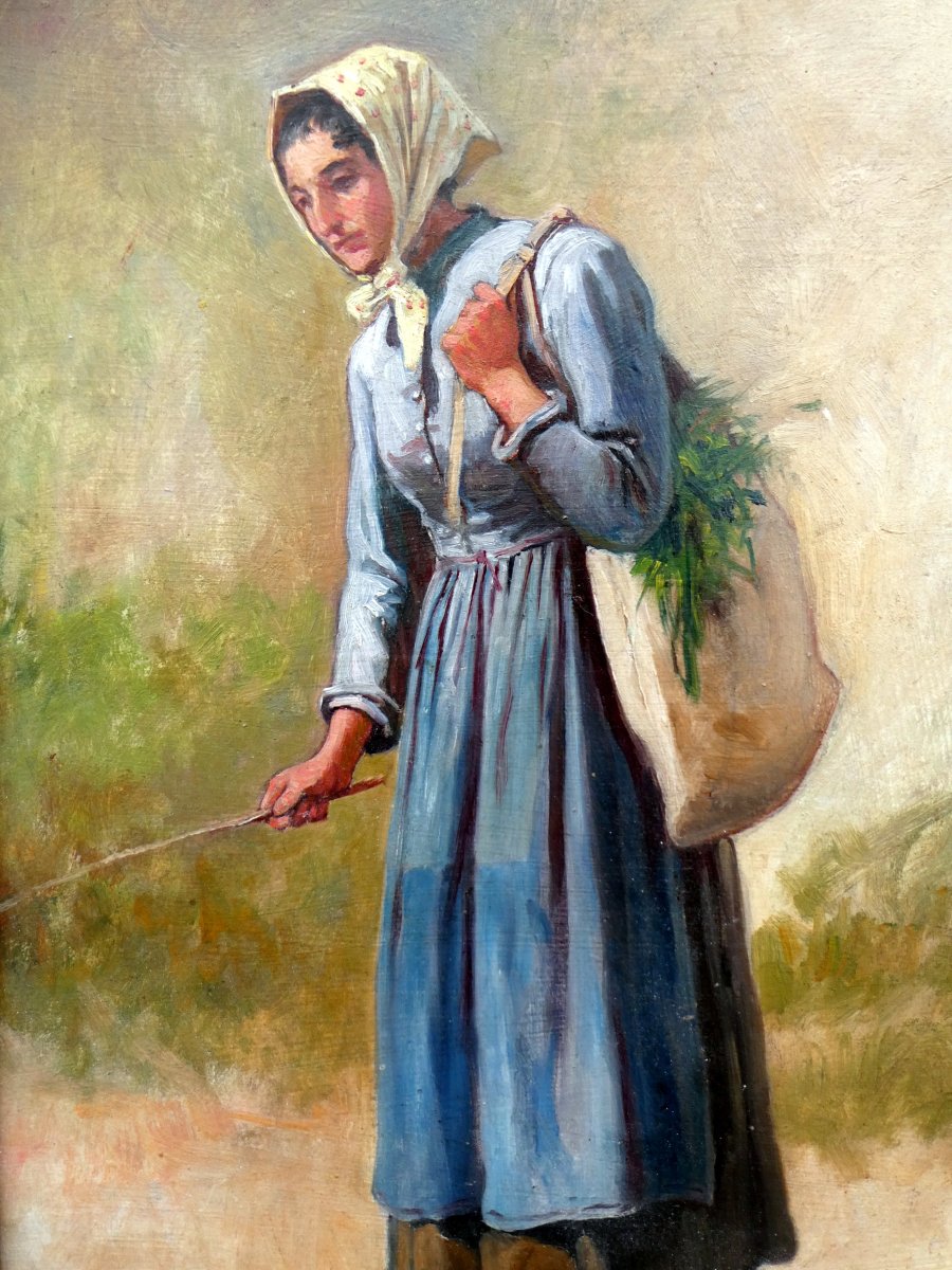 Théodore Jourdan (1833-1908) Paysanne Au Sac d'Herbe.-photo-2