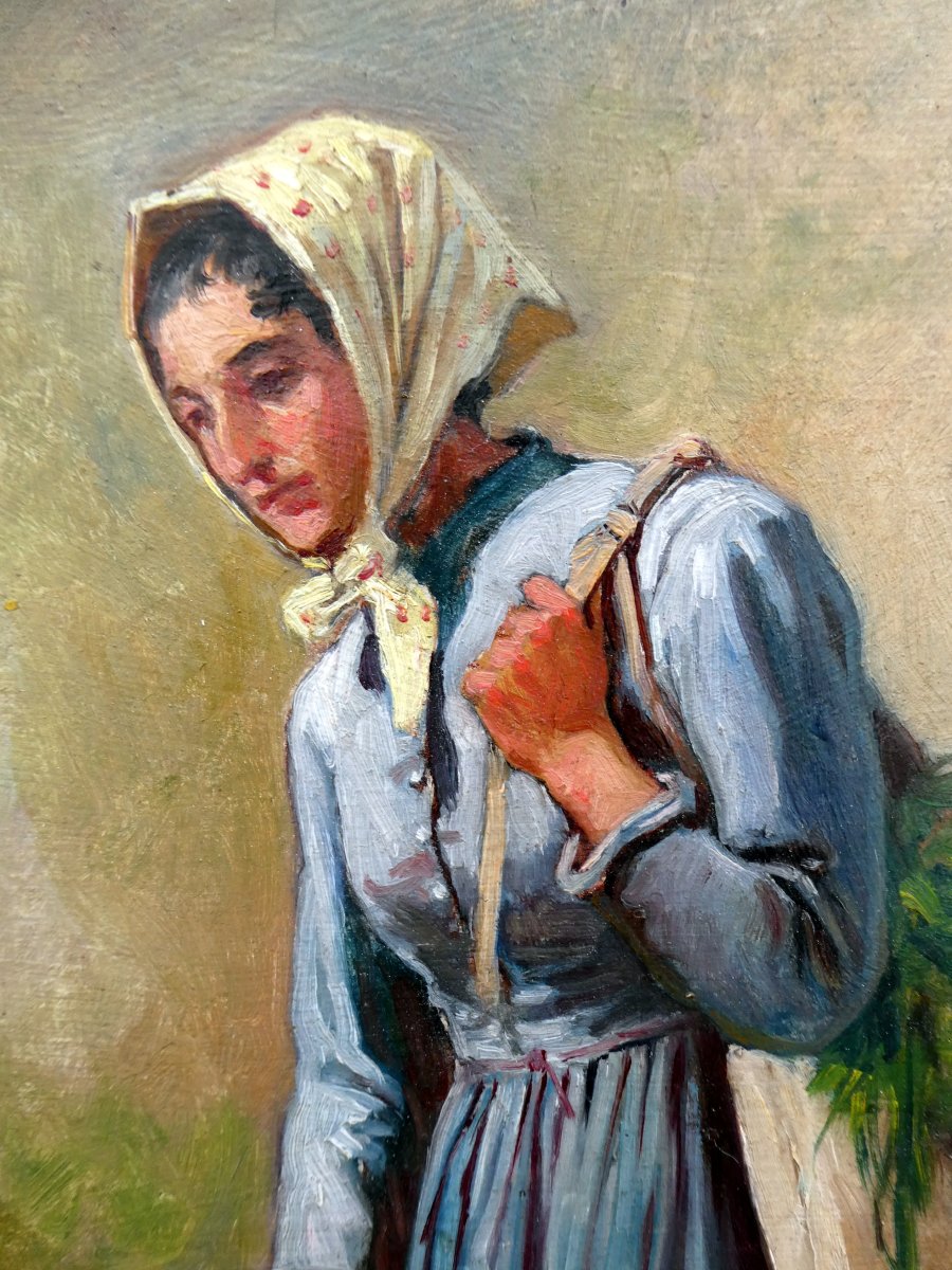 Théodore Jourdan (1833-1908) Paysanne Au Sac d'Herbe.-photo-3