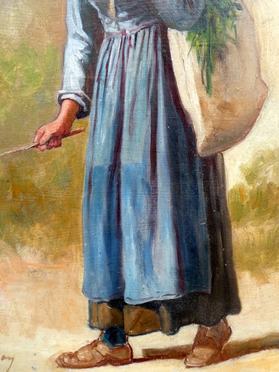 Théodore Jourdan (1833-1908) Paysanne Au Sac d'Herbe.-photo-4
