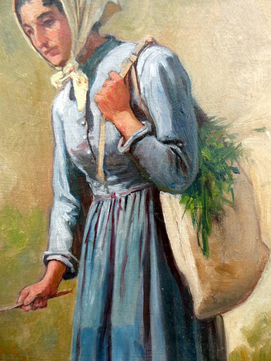 Théodore Jourdan (1833-1908) Paysanne Au Sac d'Herbe.-photo-5