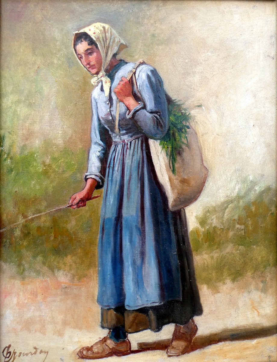 Théodore Jourdan (1833-1908) Paysanne Au Sac d'Herbe.-photo-6