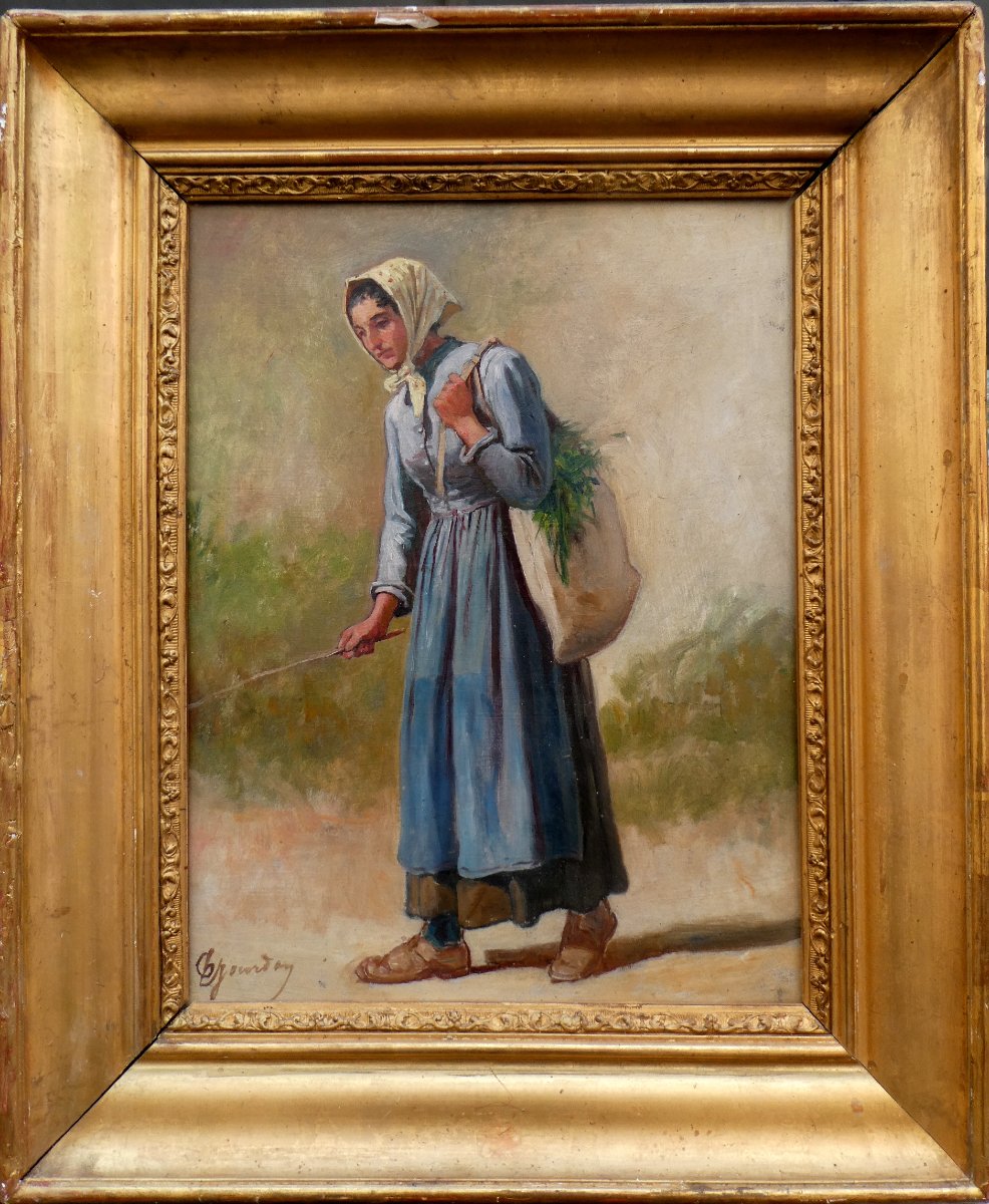 Théodore Jourdan (1833-1908) Paysanne Au Sac d'Herbe.-photo-7