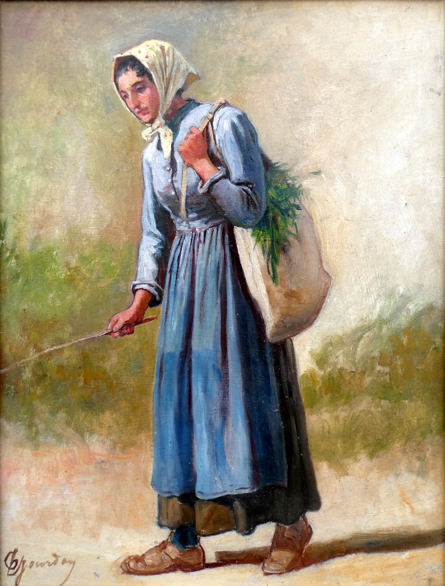 Théodore Jourdan (1833-1908) Paysanne Au Sac d'Herbe.