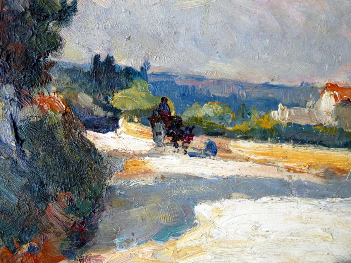 Edouard Ducros (1856-1936) Provençal Landscape Animated By A Cart-photo-3