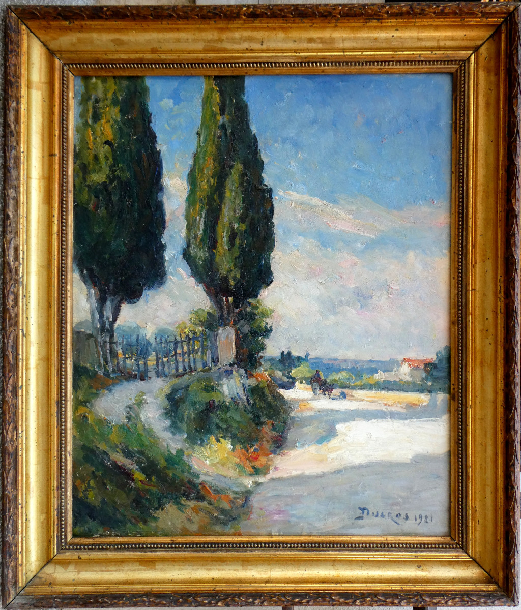 Edouard Ducros (1856-1936) Provençal Landscape Animated By A Cart-photo-2