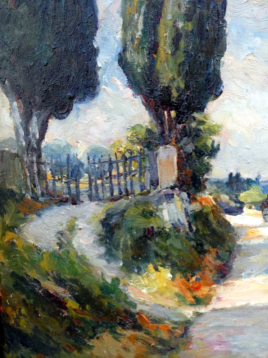 Edouard Ducros (1856-1936) Provençal Landscape Animated By A Cart-photo-1