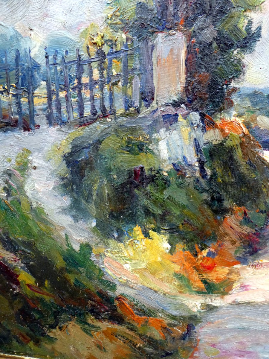 Edouard Ducros (1856-1936) Provençal Landscape Animated By A Cart-photo-5