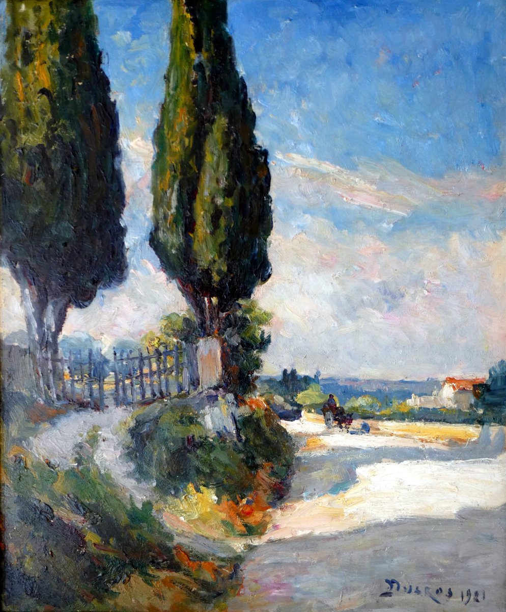 Edouard Ducros (1856-1936) Provençal Landscape Animated By A Cart-photo-6